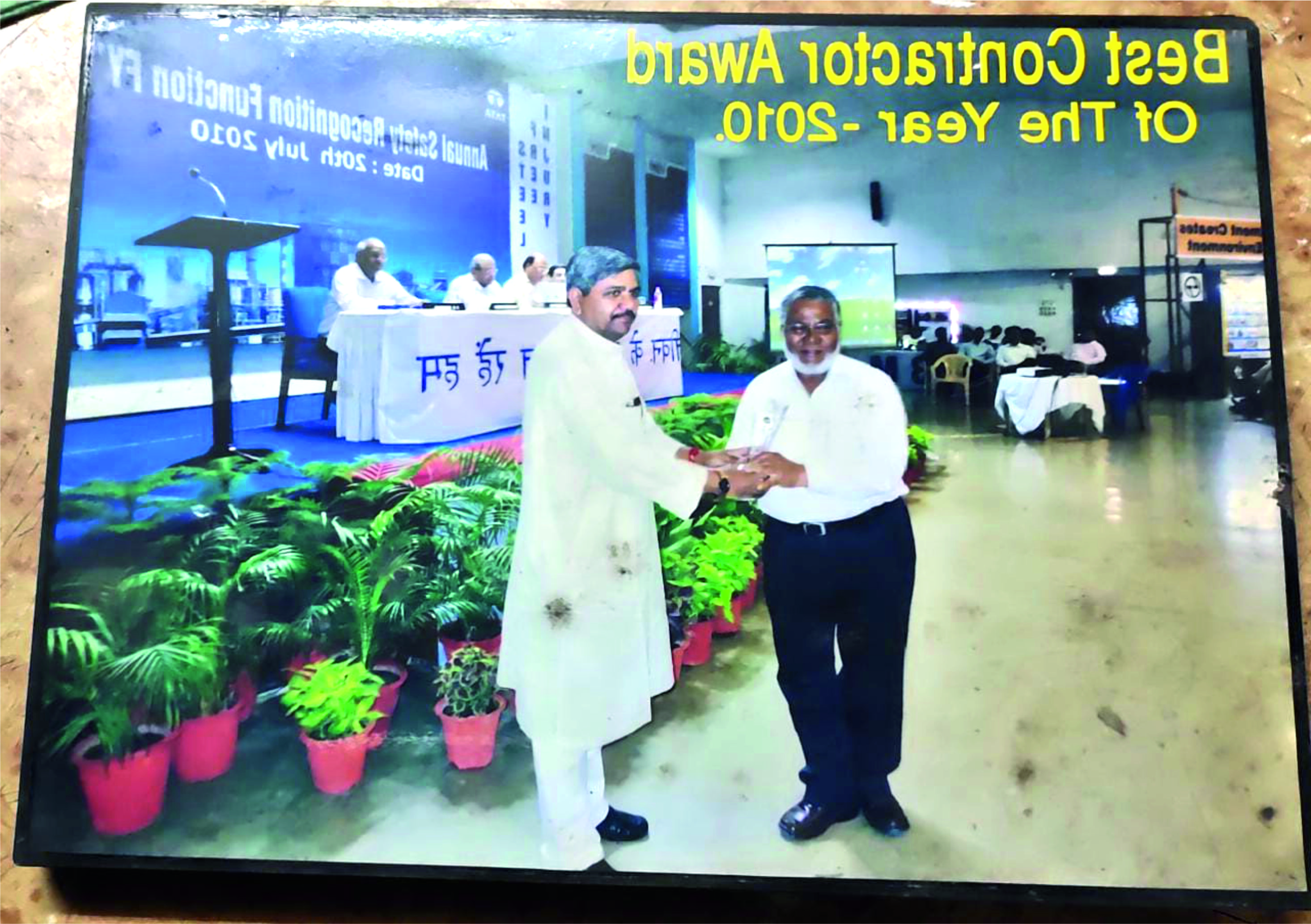 CERTIFICATE OF APPRECIATION – 2010 BY TATA STEEL LTD